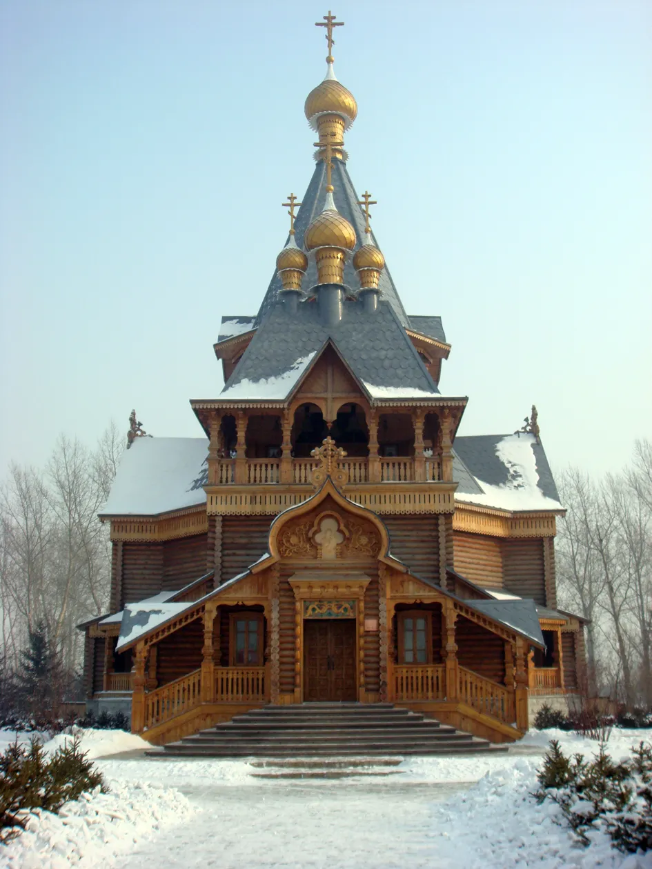 The reconstructed Saint Nicholas Church at Volga Manor in Harbin.