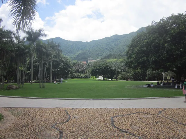 A garden landscape near Hongfa Temple within Fairy Lake Botanical Garden, Shenzhen.