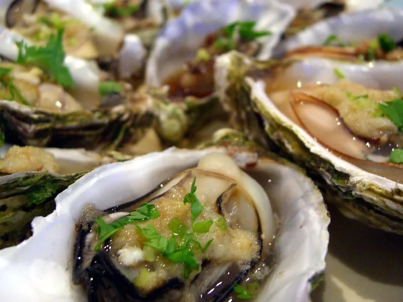 Steamed oysters served with ginger, garlic and black-bean sauce.